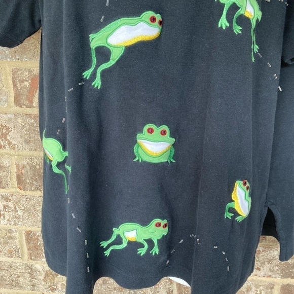 Vintage Bechamel Embroidered Tree Frog Tee Womens Size Large Petite  Top - Picture 6 of 12